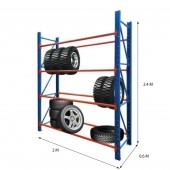 Heavy Duty Tyre Rack - 2mx0.6mx2.4m - Blue/Orange